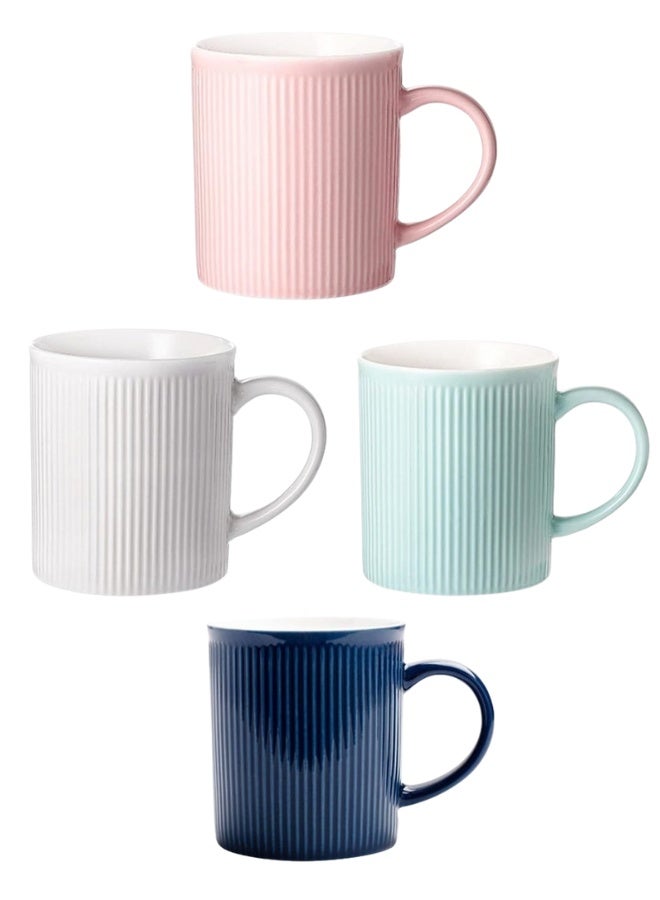 Korean Style Porcelain Coffee Mugs Set of 4 – 350ml Cups for Cappuccino, Tea, Iced Coffee, Microwave and Dishwasher Safe, Minimalist Design for Home and Office